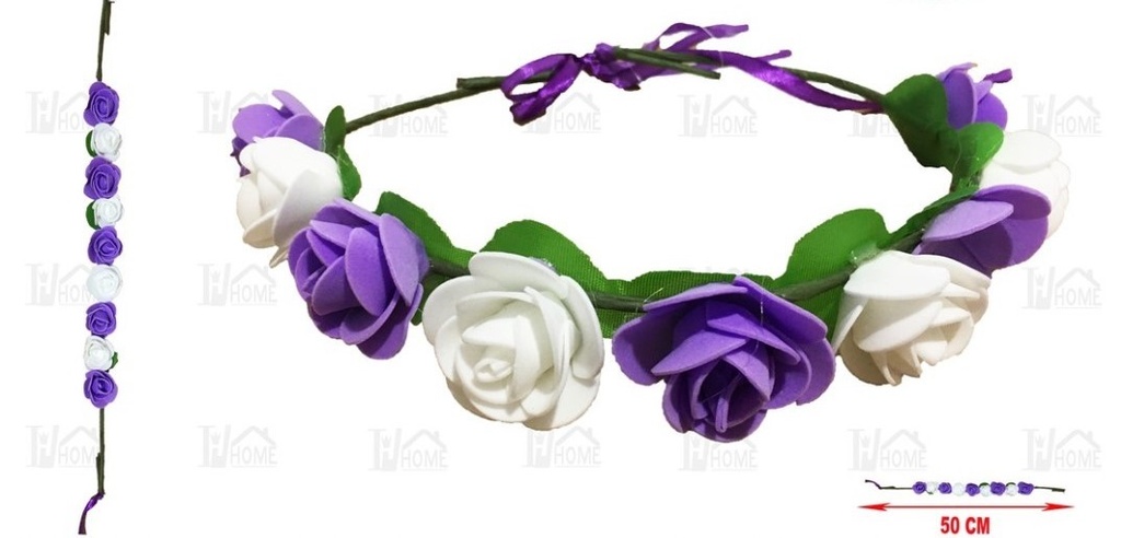 [70934] CORONA DE FLORES BLANCO CON LILA